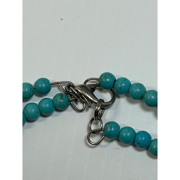 VTG Turquoise Blue Chocker Style Beaded Necklace Flowers Multi Strand Costume - Picture 8 of 8